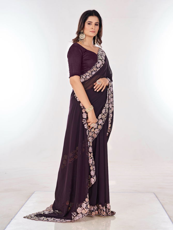 Jigli By Fashion Berry Georgette Designer Saree Suppliers In India